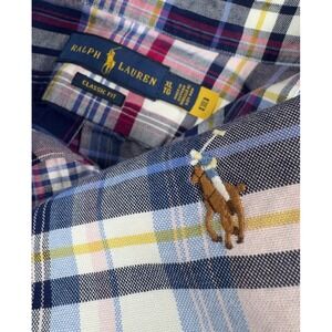 Ralph Lauren Classic Fit Mens Long Sleeve Button Down Plaid Shirt Flesh Pony XL